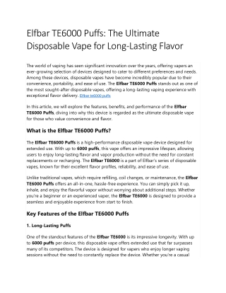 Elfbar TE6000 Puffs  The Ultimate Disposable Vape for Long Lasting Flavor