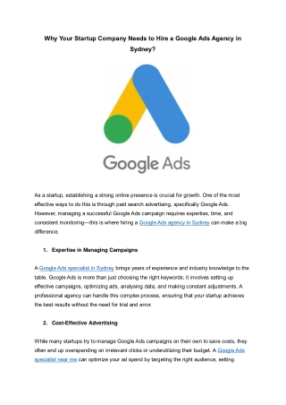 Why Your Startup Company Needs to Hire a Google Ads Agency in Sydney