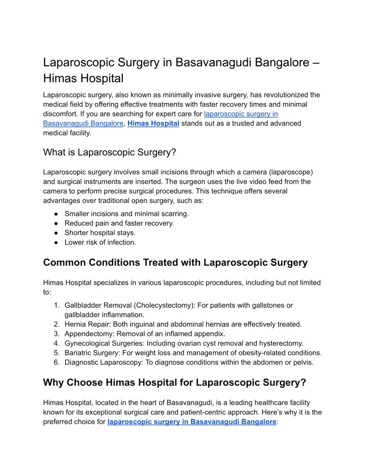 laparoscopic surgery in basavanagudi bangalore