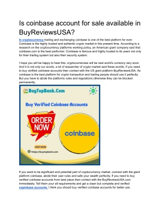Is coinbase account for sale available in BuyReviewsUSA