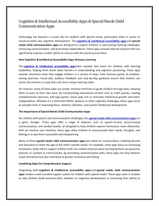 Cognitive and Intellectual Accessibility Apps