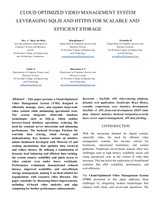 CLOUD OPTIMIZED VIDEO MANAGEMENT SYSTEM  - Fresh Spar Technologies