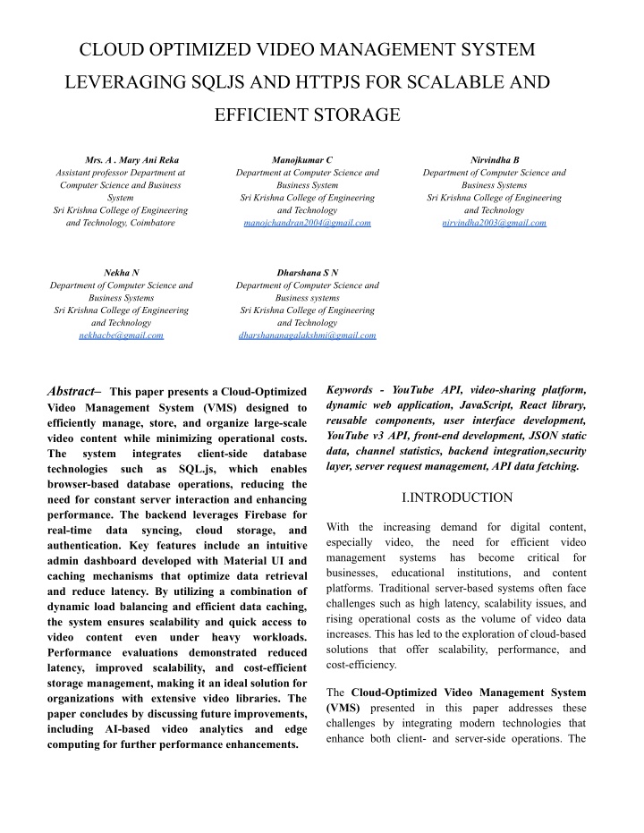 cloud optimized video management system