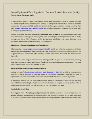 Heavy Equipment Parts Supplier in USA