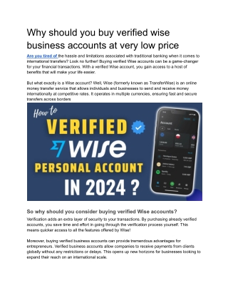 Why should you buy verified wise business accounts at very low price