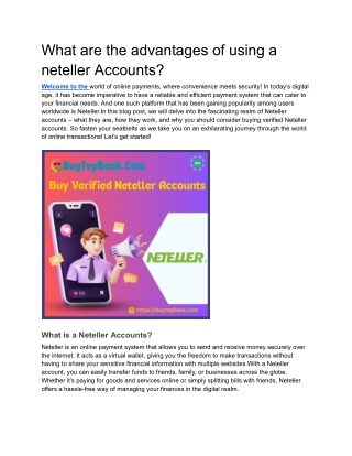 What are the advantages of using a neteller Accounts
