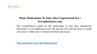What Medications To Take After Unprotected Sex  Avivapharmacy.com