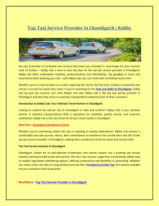 Top Taxi Service Provider in Chandigarh | Kabby