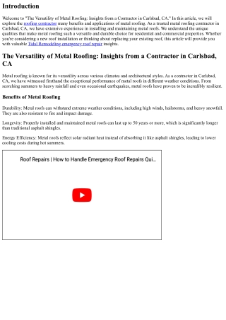 The Versatility of Metal Roofing: Insights from a Contractor in Carlsbad, CA