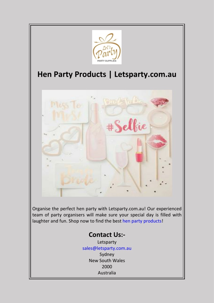 hen party products letsparty com au