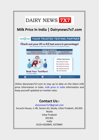 Milk Price In India  Dairynews7x7.com