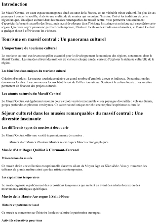 Séjour culturel dans les musées remarquables du massif central