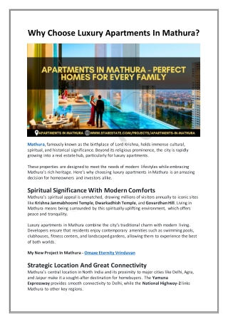 Why Choose Luxury Apartments In Mathura?