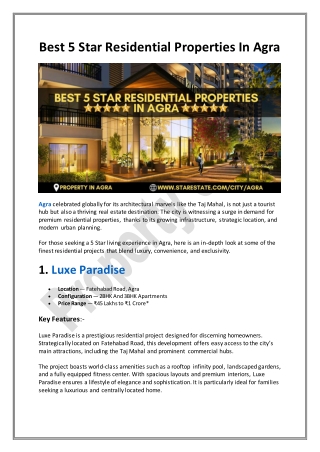 Best 5 Star Residential Properties In Agra