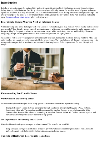 “Eco-Friendly Homes: Why You Need an Informed Realtor”