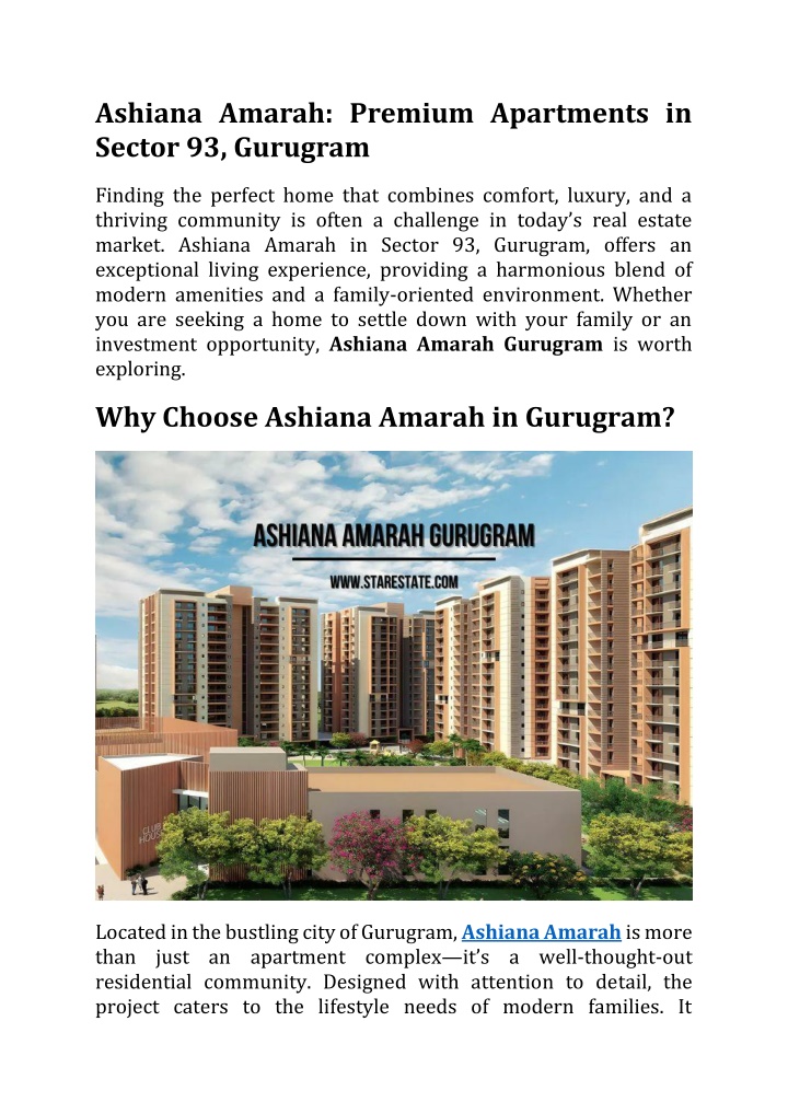 ashiana amarah premium apartments in sector