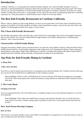 The Best Kid-Friendly Restaurants in Carlsbad, California.