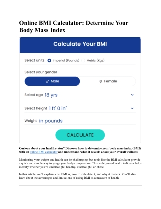Online BMI Calculator: Determine Your Body Mass Index