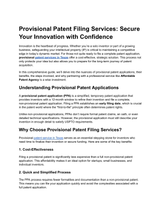 provisional patent filing services secure your