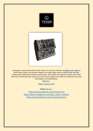 Alligator Skin Wallet - Premium Leather Wallets at VEARI Exotic Leather