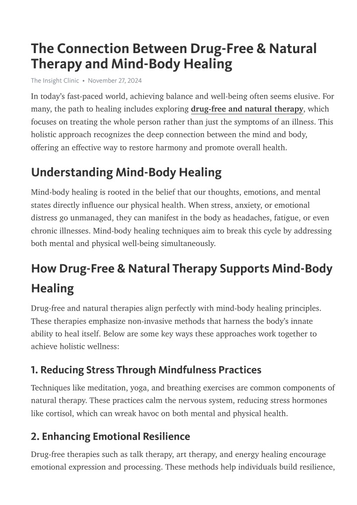 the connection between drug free natural therapy