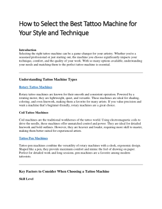 How to Select the Best Tattoo Machine for Your Style and Technique