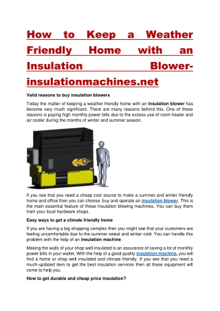 How to Keep a Weather Friendly Home with an Insulation Blower-insulationmachines.net