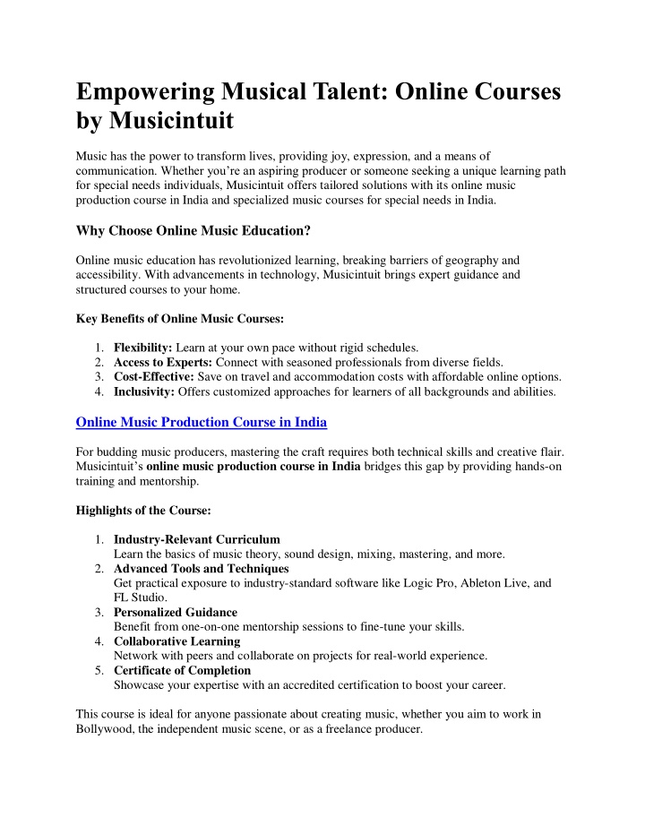 empowering musical talent online courses