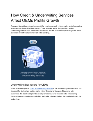 How Credit & Underwriting Services Affect OEMs Profits Growth