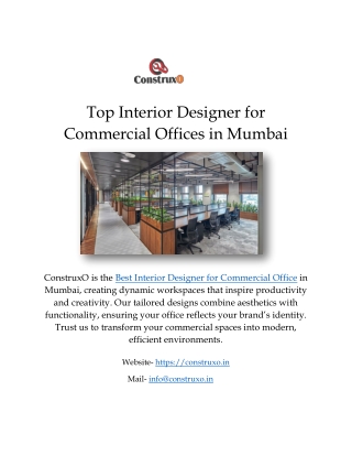 Top Interior Designer for Commercial Offices in Mumbai