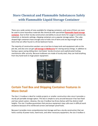 Store Chemical and Flammable Substances Safely with Flammable Liquid Storage Container