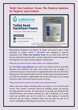 Toilet seat sanitizer foam