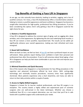 Top Benefits of Getting a Face Lift in Singapore