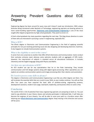 Answering Prevalent Questions about ECE Degree