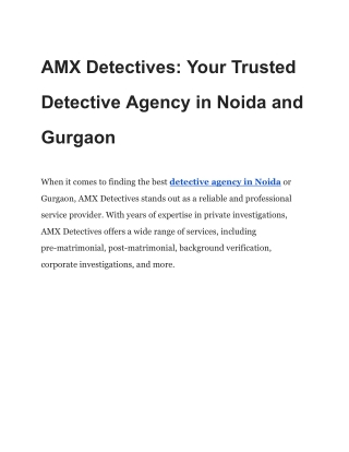 AMX Detectives: Your Trusted Detective Agency in Noida and Gurgaon