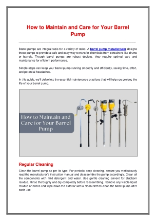 How to Maintain and Care for Your Barrel Pump