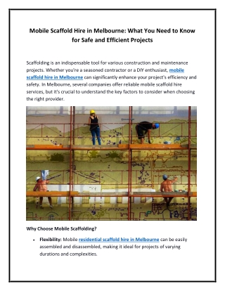 Mobile Scaffold Hire in Melbourne What You Need to Know for Safe and Efficient Projects