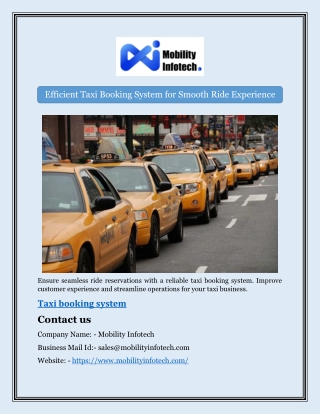 efficient taxi booking system for smooth ride