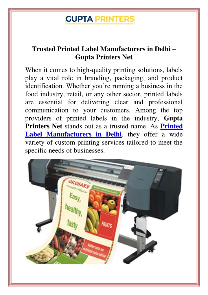 trusted printed label manufacturers in delhi