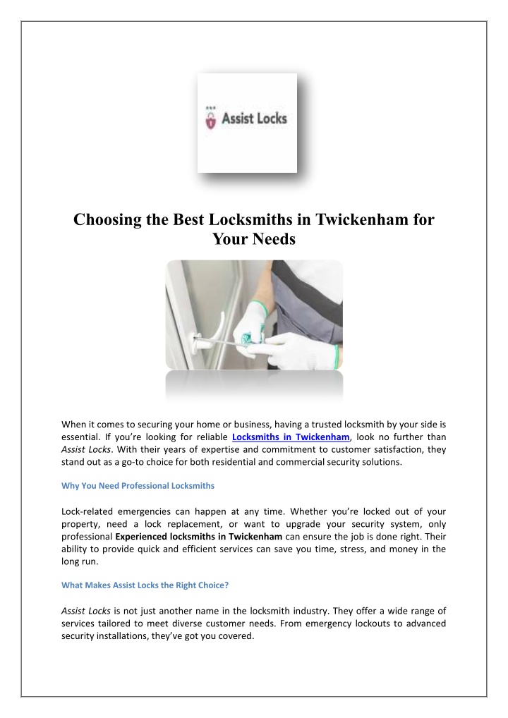 choosing the best locksmiths in twickenham