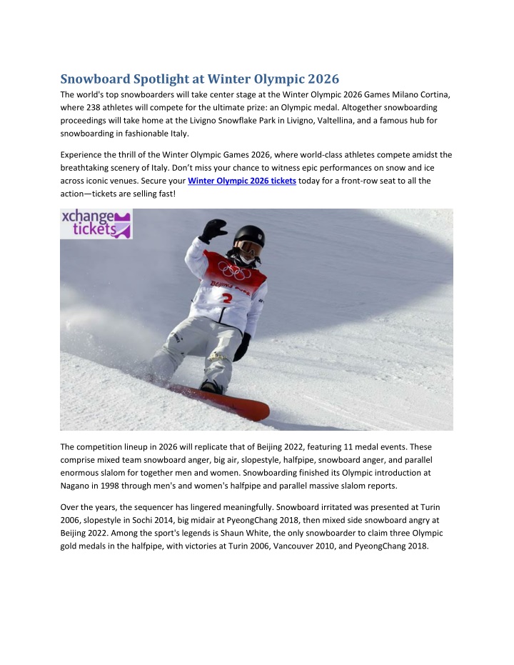 snowboard spotlight at winter olympic 2026