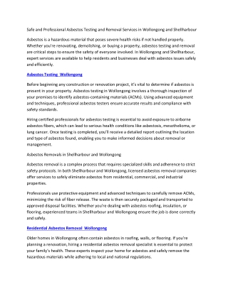 Safe and Professional Asbestos Testing and Removal Services in Wollongong and Sh