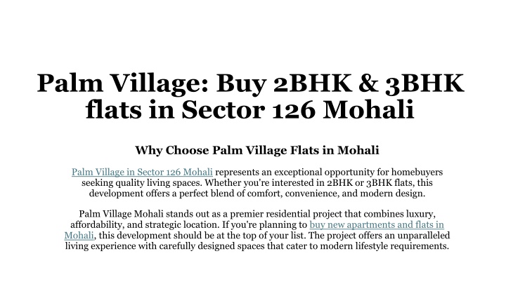 palm village buy 2bhk 3bhk flats in sector 126 mohali