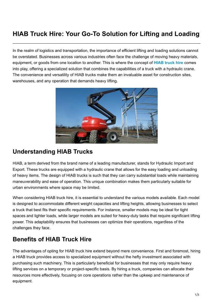 hiab truck hire your go to solution for lifting