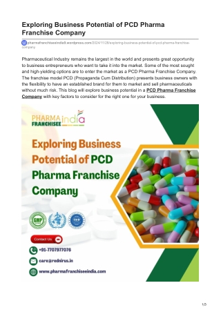 Exploring Business Potential of PCD Pharma Franchise Company