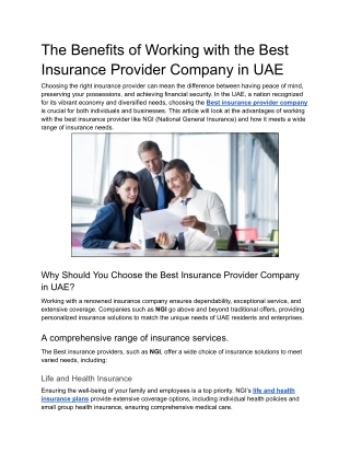 The Benefits of Working with the Best Insurance Provider Company in UAE