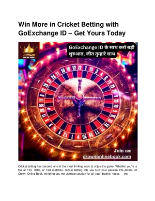 Win More in Cricket Betting with GoExchange ID – Get Yours Today