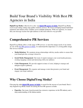 Build Your Brand’s Visibility With Best PR Agencies in India