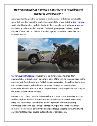 How Unwanted Car Removals Contribute to Recycling and Resource Conservation