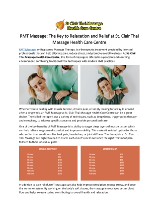 RMT Massage: The Key to Relaxation and Relief at St. Clair Thai Massage Health C